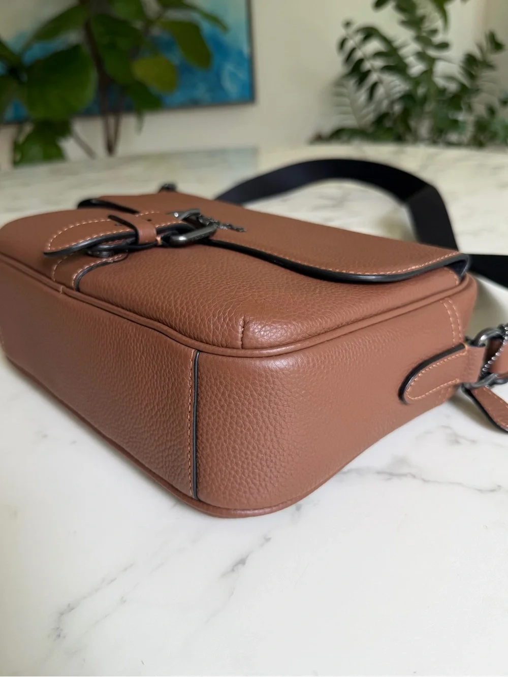 NWT COACH Hudson Crossbody Bag Gunmetal / Saddle Brown Leather Messenger C5399